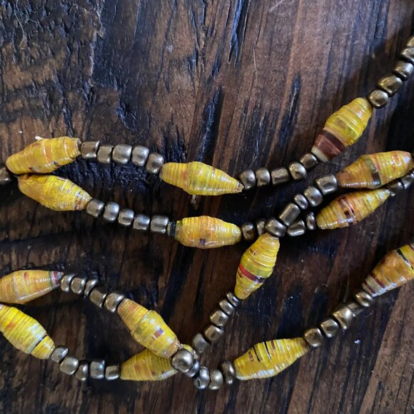 Handmade Paper Bead Necklace Three Strand Vintage Style - Picture 2 of 8